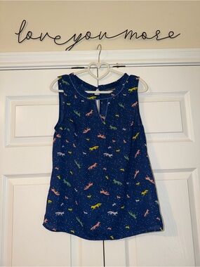 Modcloth Navy Sleeveless Top with Colorful Fox & Rabbit Print